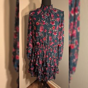 MSK Teal and Pink Floral Long Sleeve Dress